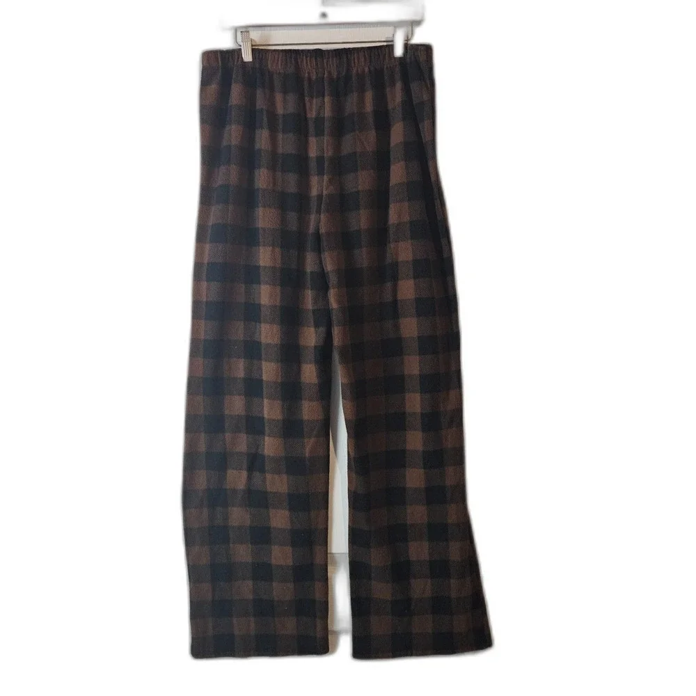 Skims Fleece Brown Plaid 2 peice Pajamas Size Large